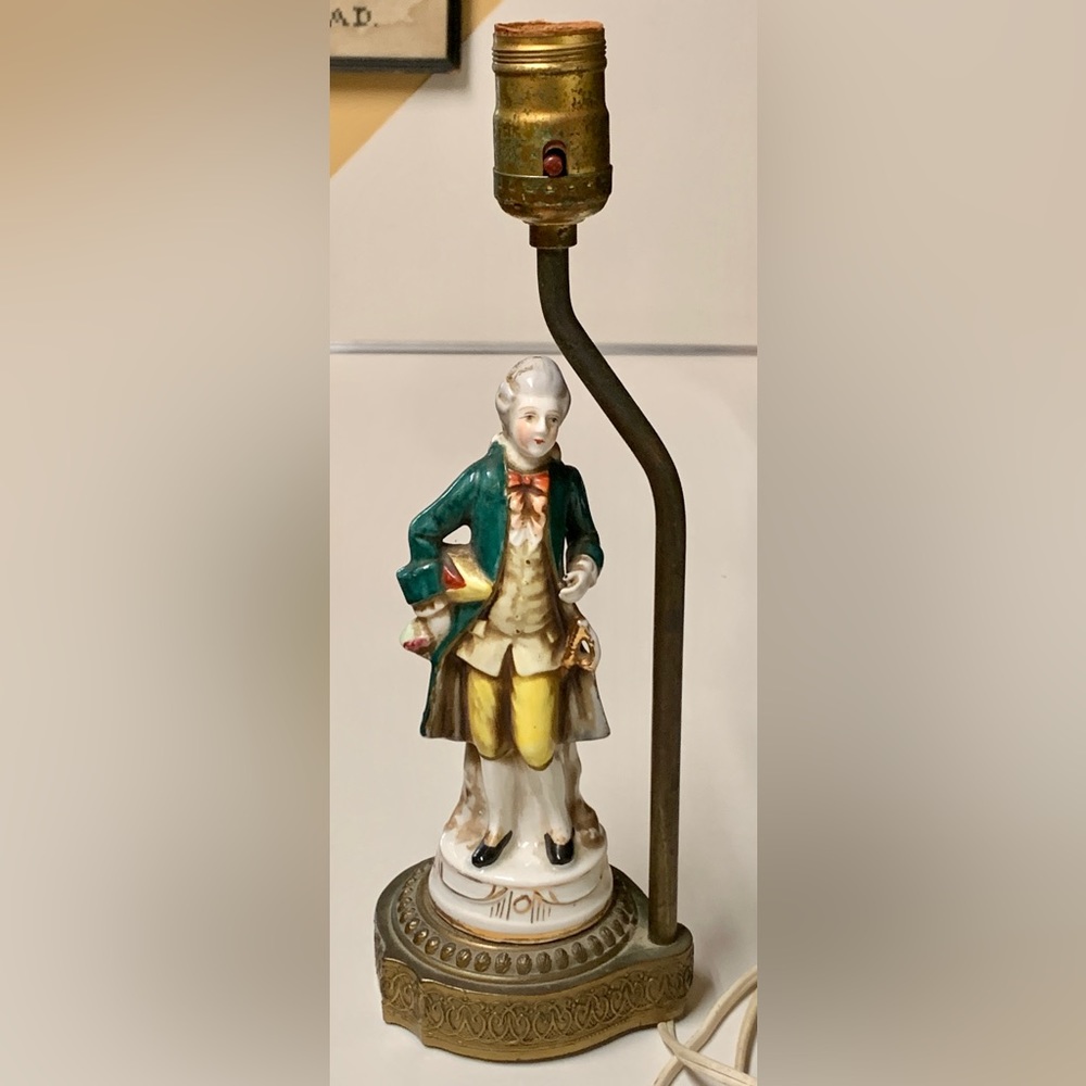 WWII Era Antique Occupied Japan MORIYAMA Porcelain Figurine Brass Lamp